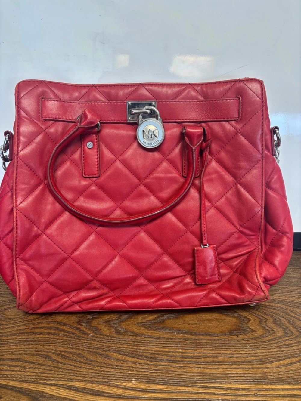 MICHAEL Michael Kors Hamilton quilted red leather satchel